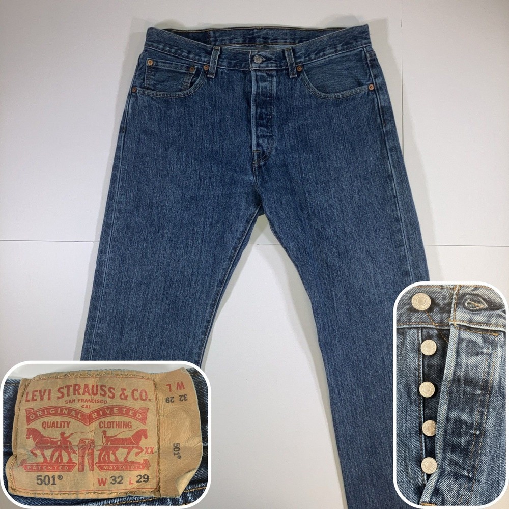 Levis 501 Jeans Mens 32x29 Medium Wash Button Fly Original Fit 100% Cotton